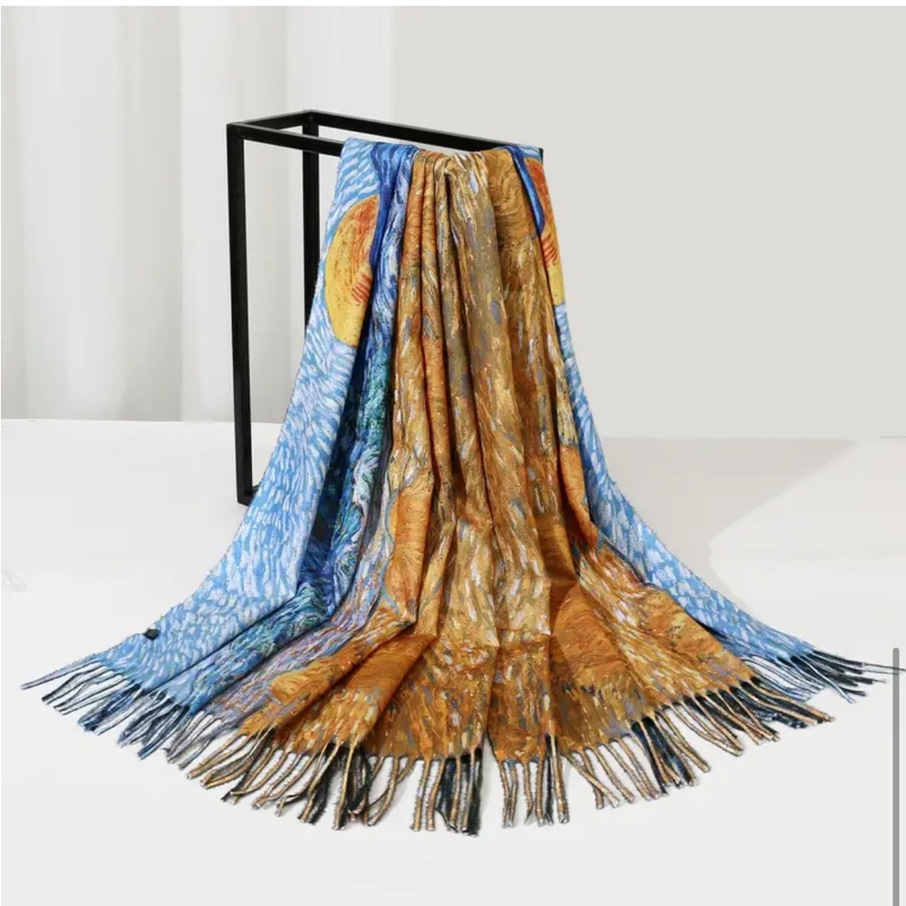 Van Gogh Starry Night Art Print X-Lg Reversible Scarf with Fringe